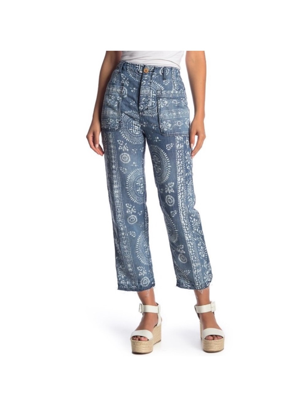 Free people ❤️Blue Patterned Casual Pants